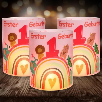 Produktbild von Tischdeko 1. Geburtstag Mädchen Junge, Seutgjie Geburtstagsdeko 1 Jahr Mädchen Junge für Windlicht Teelichter oder Kerzen