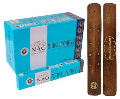 Räucherstäbchen Golden Nag Reiki Energy 12×15 g + Halter