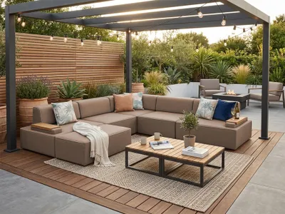 Produktbild von TRADA Gartenecksofa Ravello XXL Braun 324x324 cm Gartenmobel set Verstellbare Kopfstützen Modular