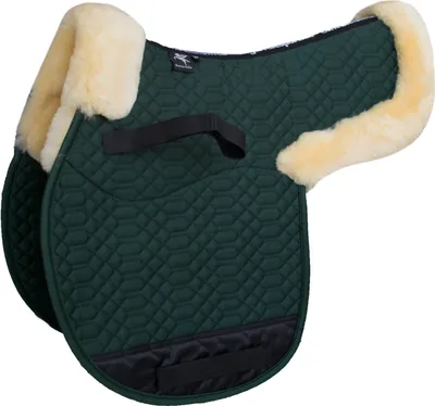 Produktbild von Engel Reitsport Satteldecke SADEK2 Lammfell & Baumwollsteppstoff, Fell in Sattellage, Fellkranz vorne & hinten, Grün-Med./Natur-VSS (Vielseitigkeit/Springen)