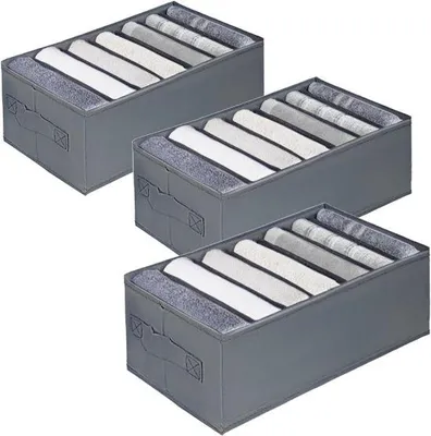 Produktbild von Jeans- und Kleiderschrank mit Organisatoren für Oberbekleidung, 3 Stück, 34 x 17 x 12 cm, 7 Fächern
