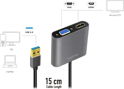 Produktbild von LogiLink USB 3.0 - HDMI/VGA Grafikadapter schwarz