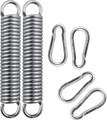 Image de Supports de plafond avec ressorts, capacité de charge de 116 kg, 2 ressorts et 4 mousquetons, couleur argent, pour hamac