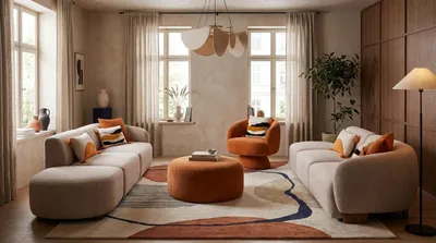 Immagine prodotto di Divano componibile di design con poltrona e poggiapiedi, ideale per il soggiorno
