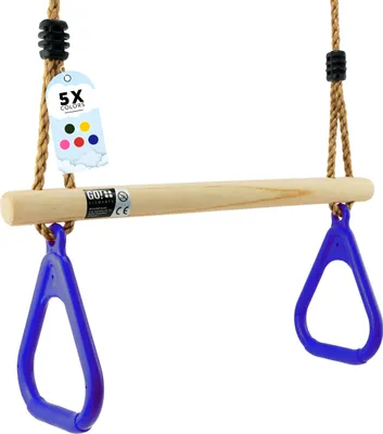 Produktbild von GO!elements Trapez Schaukel Garten - Kinderschaukel Outdoor Indoor - Schaukelsitz Schaukelbrett Brettschaukel für Kinder zum Schaukeln - Höhenverstellbar - rutschfest - Farbe: Blau