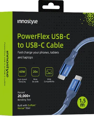 Obrázok produktu pre Innostyle Powerflex USB-C Rýchlonabíjací Kábel Pro Iphone Samsung 3a 60W Polyamid 2m Modrý