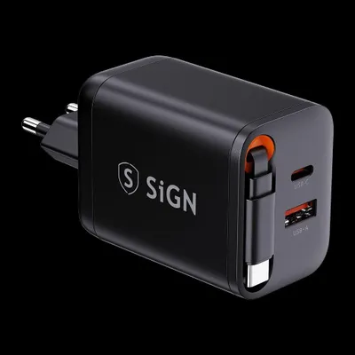 Obrázek produktu pro Rychlonabíječka SiGN GaN USB-C/USB-A 40W s prodlužovacím kabelem USB-C - černá
