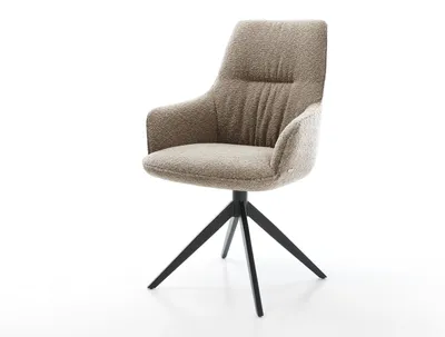 Produktbild von DELIFE Drehstuhl Zelia-Flex mit Armlehnen Bouclé Schlamm Kreuzgestell breit Schwarz 360° drehbar Wippfunktion Taschenfederkern