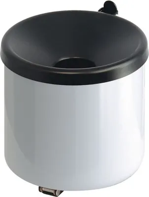 Produktbild von Runder Sicherheits-Wandaschenbecher mit Kippvorrichtung | 2 Liter, HxØ 16x16cm | Metall | Weiß mit schwarzem Deckel