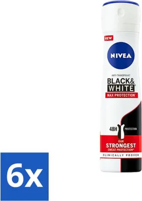 Zdjęcie produktu dla Nivea - Dezodorant - Spray - Black & White Max Protection - 150 ml - opakowanie ekonomiczne - 6 szt