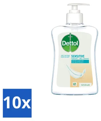 Obrázek produktu pro 10 kusů tekutého mýdla Dettol pro citlivou pokožku – jemné a pečující – 250 ml – výhodný balení – 10 kusů