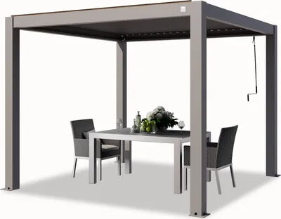 Zdjęcie produktu dla PRIMEYARD Pergola 3x3 m słupy aluminium z dachem z aluminiowych listew szara zadaszenie tarasu