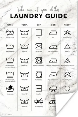 Produktbild von MuchoWow® Poster Wäschesymbole - Waschanleitung - Marmor 80x120 cm - Papierdruck
