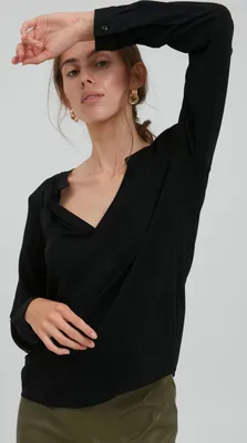 Image de ICHI IHMAIN LS2 Blouse longue pour femme Blouse basique à manches longues en viscose pure Viscose EcoVero e durable Col en V Coupe classique