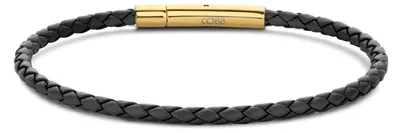 Produktbild von CO88 Collection 8CB-90908 Stahlarmband – Damen – Leder – Geflochten – 18,5 cm – Schwarz – 3 mm – Goldfarben