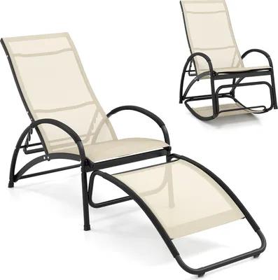 A chaise lounge chair and a rocking chair shown against a white background.