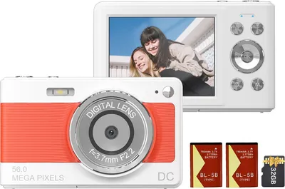 Obrázek produktu pro digitální fotoaparát 1080P, digitální videokamera, videokamera, 56 MP, 2,88" IPS displej, 8x digitální zoom, AF, automatické zaostřování, detekce obličeje proti otřesům, s paměťovou kartou 32 GB, 2 dobíjecí baterie, vánoční dárek pro děti a mládež