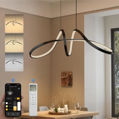 Produktbild von doporro Pendelleuchte Esstisch 90cm, 30W LED Hängeleuchte, Höhenverstellbare Hängelampe Esstisch, Esszimmerlampe in Schwarz Luvina11