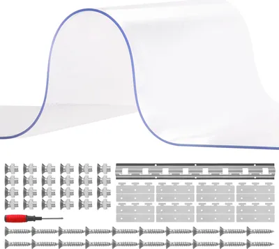 Produktbild von SucceBuy-Streifenvorhang, 96" Höhe x 48" Breite, 0,08" Dicke, 8 Stück transparenter PVC-Streifenvorhang für begehbare Gefrier-, Kühl- und Lagertüren, 50 % Überlappung inklusive.