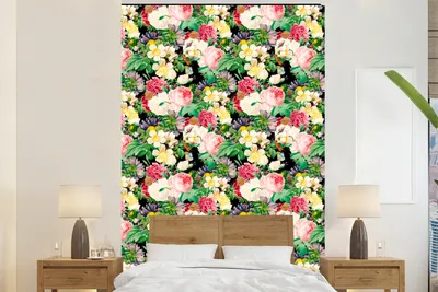 Produktbild von MuchoWow® Fototapete für Wohnzimmer oder Schlafzimmer Wandtapete Vinyl Motivtapete Blumen - Frühling - Muster - 200x300 cm - Wanddekorationen