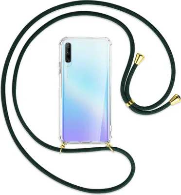 Produktbild von Handykette Backcover-Schutzhülle mit Band (Metall goldfarben) für Huawei P Smart Pro 2019 - dunkelgrün