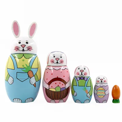 Produktbild von 5pcs Holz Russische Verschachtelung Puppe Matroschka Kaninchen Spielzeug