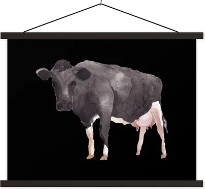 Produktbild von MuchoWow® Textilposter Kuh - Tier - Schwarz 120x90 cm mit schwarzem Rahmen - Aufhänger für Poster