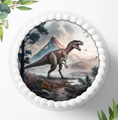 Produktbild von Für die Geburtstags Torte ein Tortenaufleger, Zuckerbild mit dem Motiv: Dinosaurier, Essbares Foto für Torten, Fondant, Ø 20cm, 1203z