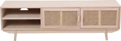 Produktbild von SalesFever TV-Lowboard mit Rattan Front | 2 Türen, 2 offene Fächer | Korpus MDF | Beine Paulownie Holz | B 150 x T 36 x H 45 cm | natur