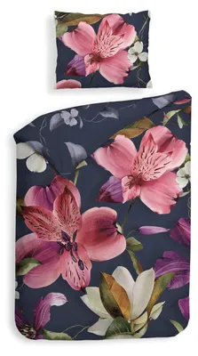 Produktbild von Heckettlane Tropici Bettbezug - 135x200 cm – Baumwoll-Satin – Hochwertige Bettwäsche mit motiv – Weich - Atmungsaktiv und Hautfreundlich – inkl. 80x80 cm Kissenbezug – Blau