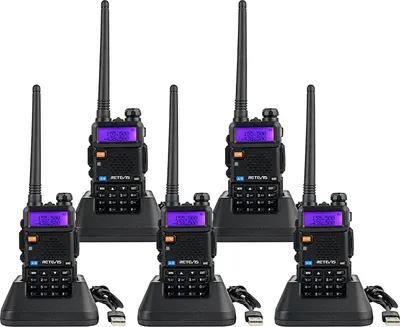 Produktbild von Retevis RT5R Walkie Talkie Dualband, Ham Amateure mit Großer Reichweite, 2m / 70cm USB-Laderadio, Tragbares FM-Radio, 128-Kanal Amateurfunk für Schule,Transport, Sicherheit(Schwarz, 5 Stück)