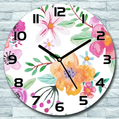 Produktbild von Wanduhr aus Glas Rund fi 30 Bunte Blumen Quarz Deko Schlafzimmer Büro