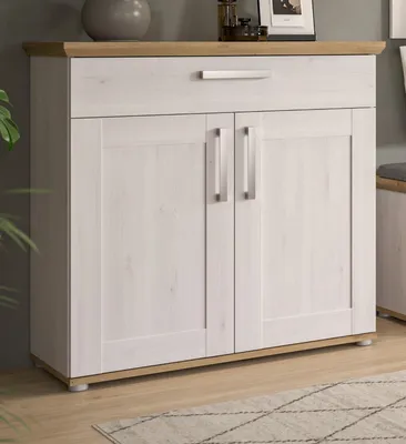 Produktbild von Schuhschrank "Mirano" weiß Lärche und Eiche Artisan Landhaus Flurkommode 95 cm