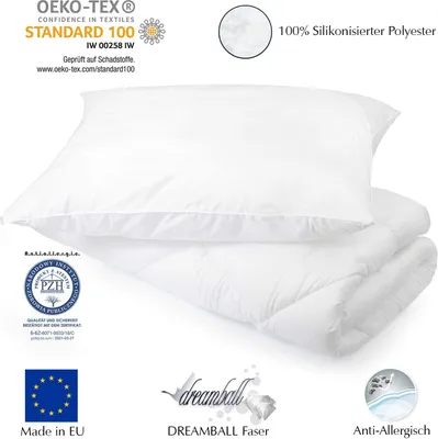 Produktbild von Bettdecke und Kissen Set 135x200 4 Jahreszeiten + 80x80 Kopfkissen | Schlafkissen und Steppdecken bezug: 100% Mikrofaser | | Füllung: Schlafdecke 1000g, Schlafkissen 1100g