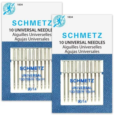 Produktbild von SCHMETZ Universal (130/705 H) Haushaltsnähmaschinennadeln, Größe 90/14, 2 Karten, 20 Nadeln – Größe 2 Cards