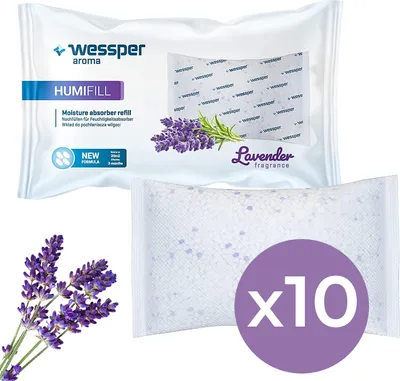 Produktbild von 10x Wessper Lavendel Luftentfeuchter Nachfüllbeutel - Granulat im 250g – verhindert Schimmel, Moder, üble Gerüche, Stockflecken – Raum-Entfeuchter