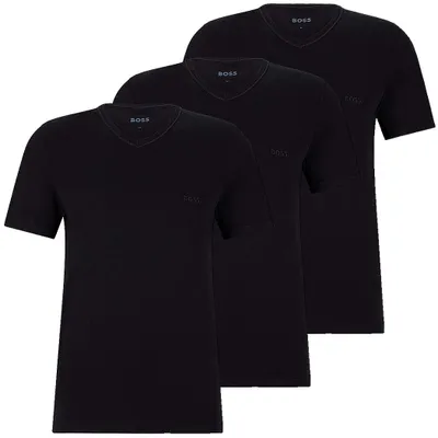 Image de T-shirts pour hommes BOSS Col en V classique Manches courtes Pur coton Lot de plusieurs pièces Noir/Black L