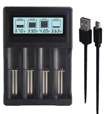 Immagine prodotto di Batteria agli ioni di litio, capacità 1000 mAh, tensione 3,7 V, caricabatterie LCD a 4 slot, 3,7 V