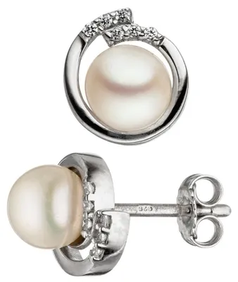 Produktbild von Ohrstecker Süßwasser Perlen Zuchtperlen weiß & Zirkonia 925 Silber Ohrschmuck