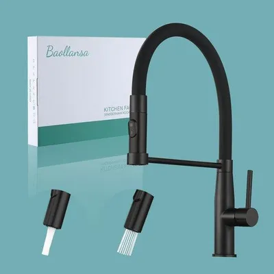 Produktbild von Küchenarmatur 360° drehbar, 2 Strahlarten, Edelstahl, schwarz, wassersparend