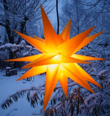 Immagine prodotto di stella 3D da esterno Kaspar, stella di Natale, stella pieghevole con 18 punte Incl. cavo da 7 m e lampadina LED - Ø 55 cm trasformatore giallo, plastica, stella di Natale, stella dell'Avvento