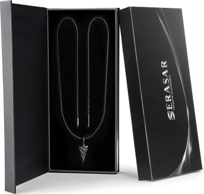 Obrázok produktu pre SERASAR | Pánsky Prémiový Kožený Náhrdelník [Arrow] z Stainless Steel | Farba: Čierna | Dĺžka: 50cm