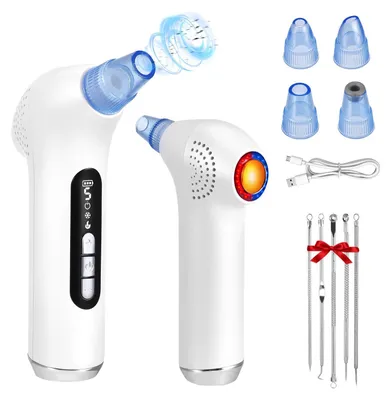 Immagine prodotto di Strumento per la rimozione dei punti neri - Pulitore elettrico per pori a vuoto - Aspiratore ricaricabile per comedoni - Pulitore per il viso contro l'acne e i brufoli - Bianco