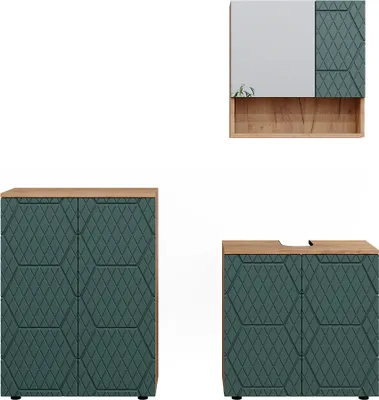 Immagine prodotto di Set mobili bagno Vicco Irma Quercia verde/oro 3 parti, con unità di base 60 cm, Model 47188