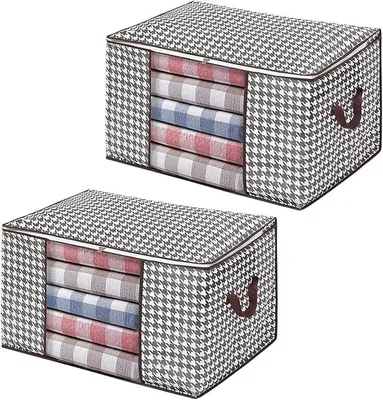 Produktbild von PolkaHome® 2er Set Aufbewahrungsboxen groß, Aufbewahrungsbox für Bettdecken, mit Reißverschluss und Sichtfenster, Faltbox für