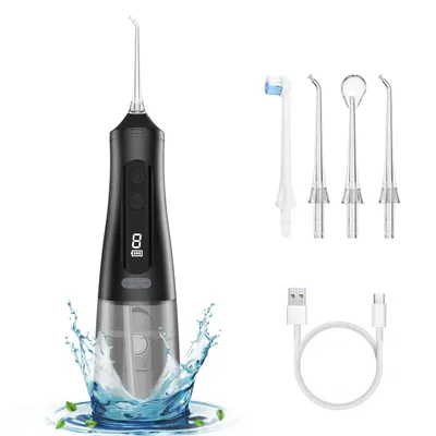 Produktbild von Wasser-Zahnseidegerät, tragbares kabelloses Mundduschengerät mit 300 ml wiederaufladbarem Reise-Irrspüler, IPX7 wasserdichtes elektrisches Zahnreinigu