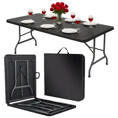 Produktbild von Klappbarer Gartentisch 180 cm – Schwarz – Bankettisch – HDPE – tragbar – 6–8 Personen