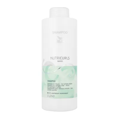 A white bottle of Wella Professionals Nutricurls Waves Shampoo against a white background.