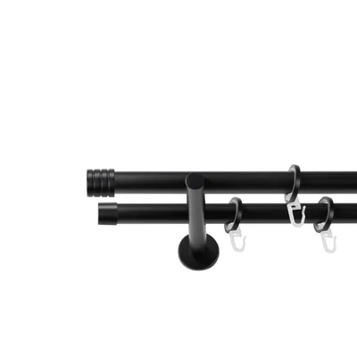 Produktbild von SN Deco Gardinenstange Lille, 19 mm, 2-läufig, Stahl, Komplett-Set mit Ringen, Auflageträger, 150 cm, schwarz