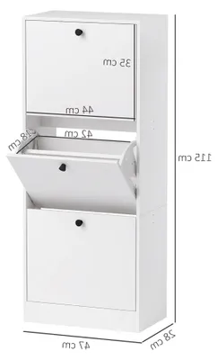 Produktbild von Schuhschrank mit 3 Klappen, Schuhregal mit Verstellbar Trennwand, Schuhkommode Schmal Schuhkipper für 12 Paar Schuhe 47 x 28 x 115 cm, Weiß